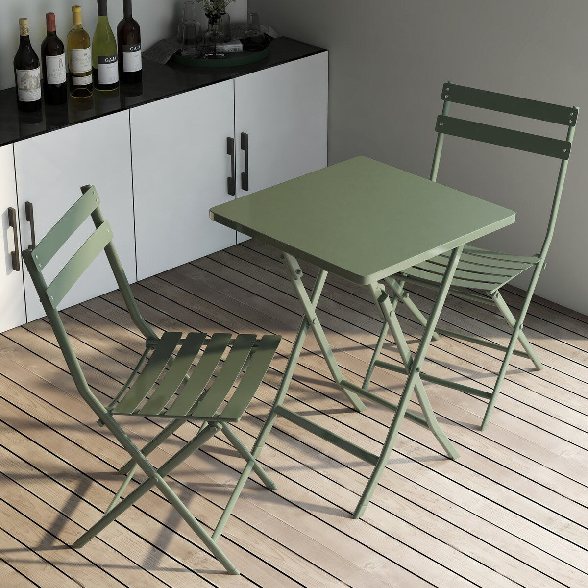 Ensemble de bistro minimaliste pour terrasse, 3 pièces, table carrée et chaises pliantes - 3 pièces