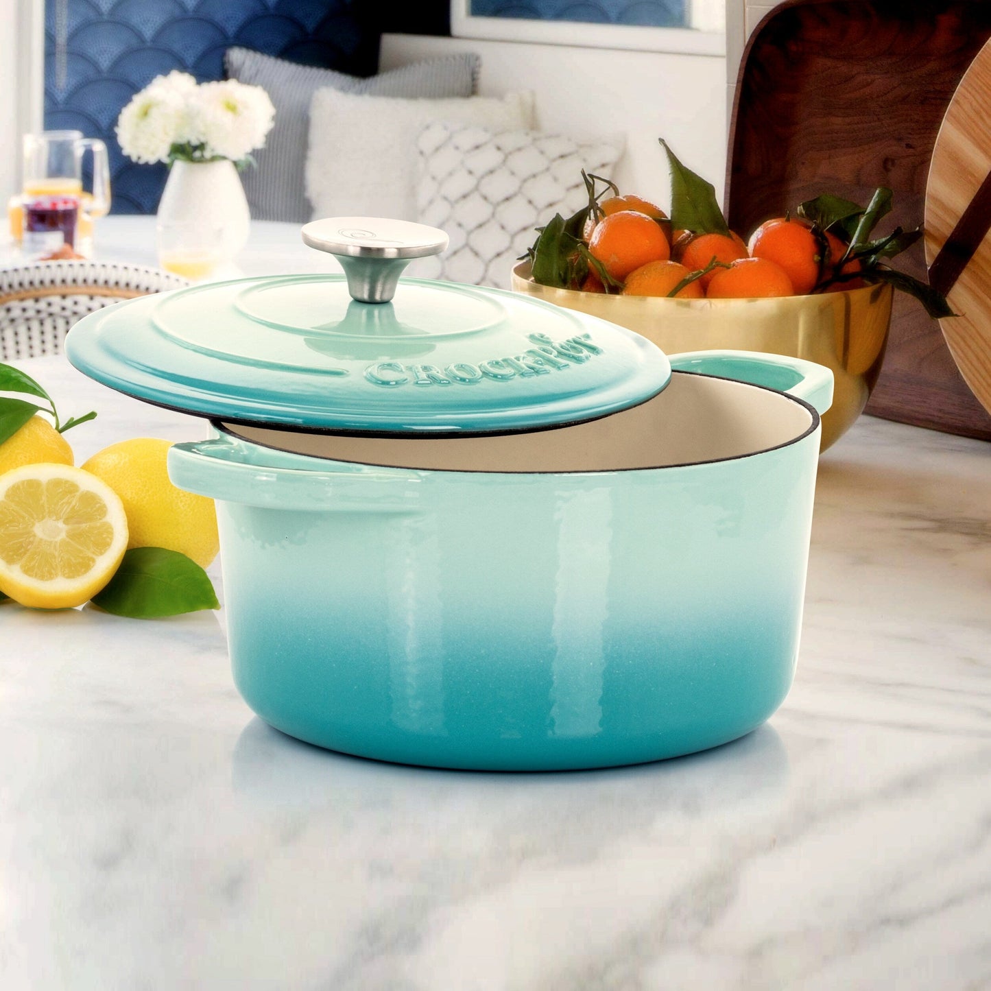 Casserole en fonte émaillée de 3 quarts de litre, couleur bleu sarcelle arctique