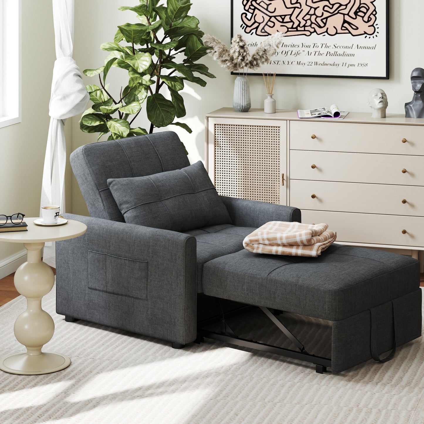 Canapé-lit convertible 3-en-1, canapé-lit escamotable, lit pliant convertible pour salon.