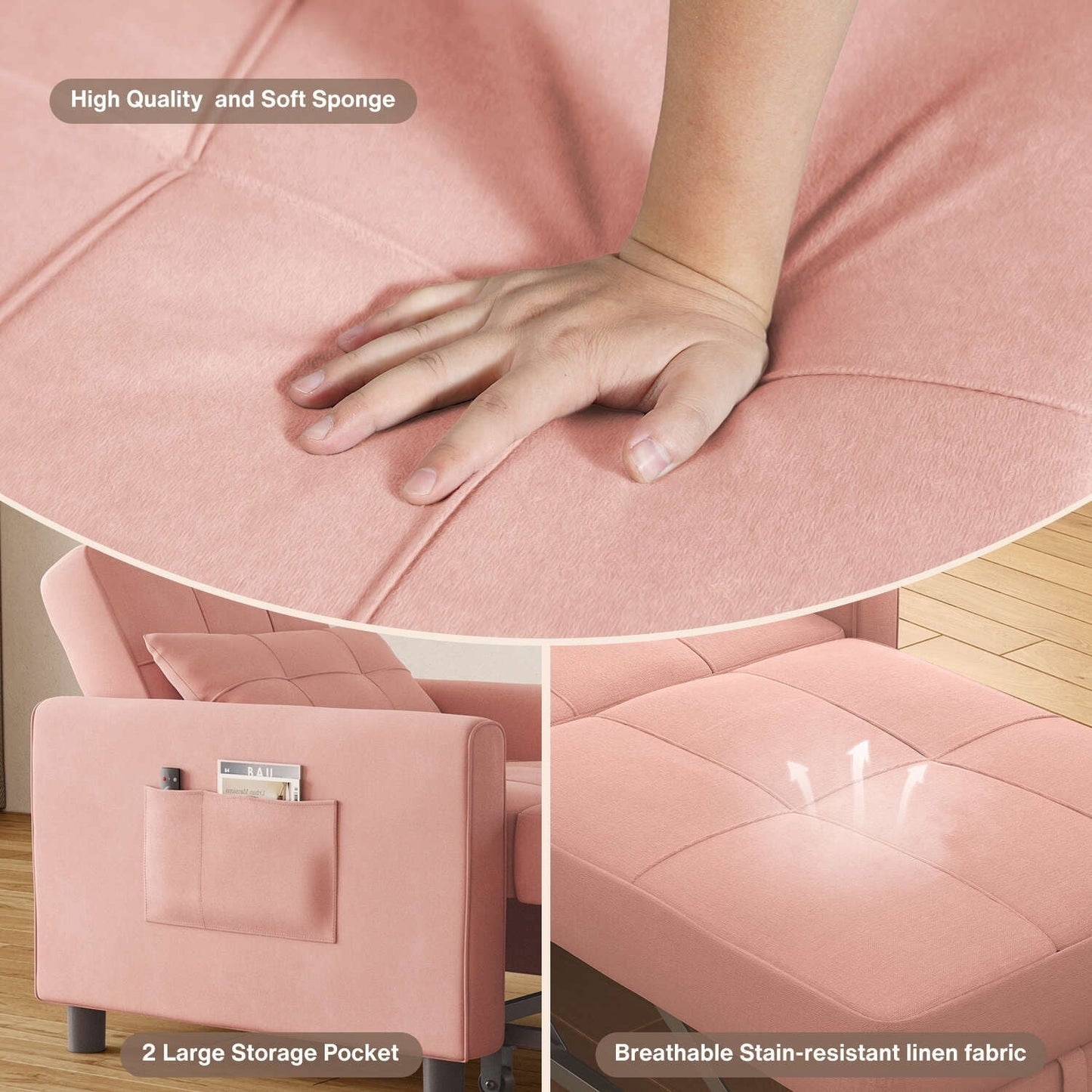 Canapé-lit convertible 3-en-1, canapé-lit escamotable, lit pliant convertible pour salon.