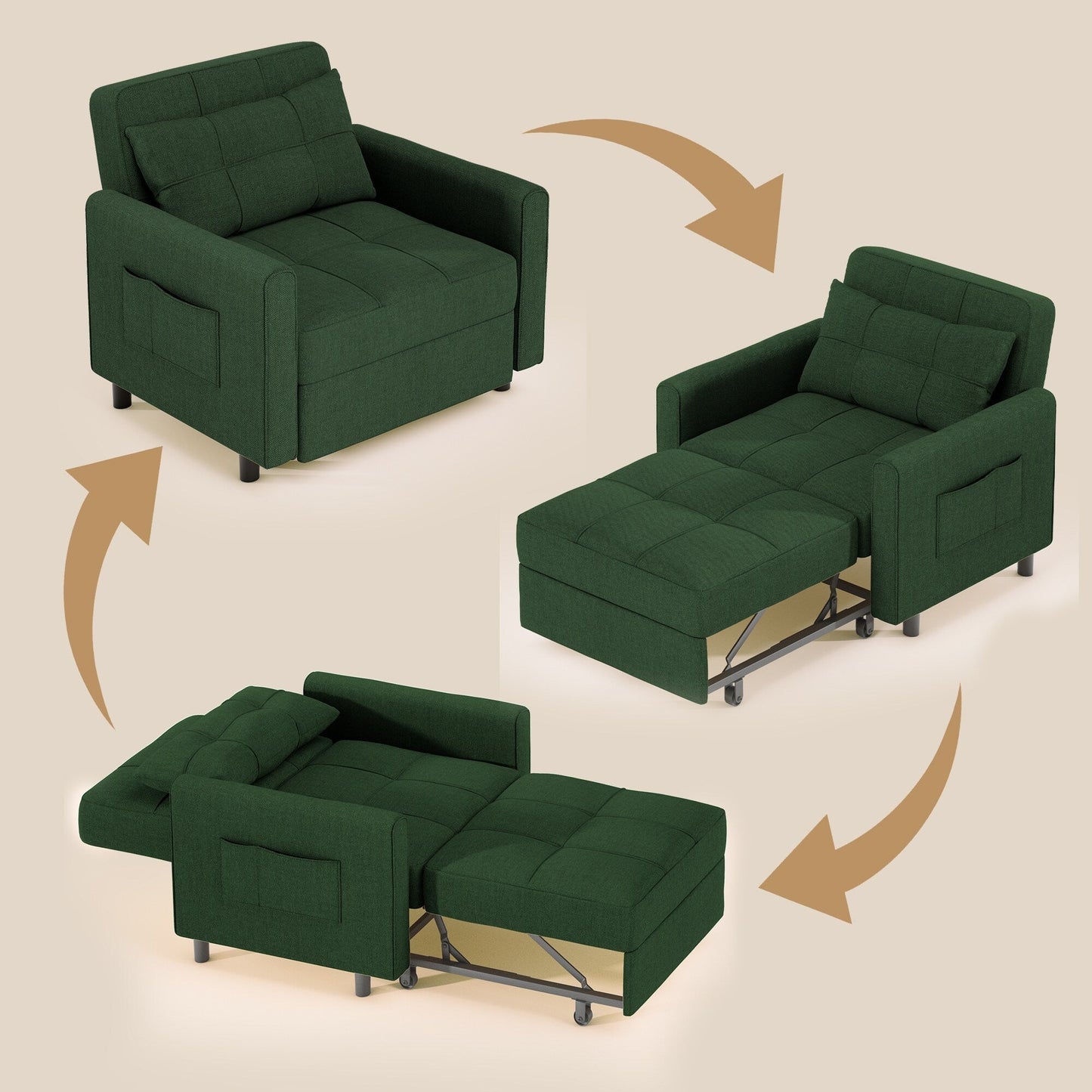 Canapé-lit convertible 3-en-1, canapé-lit escamotable, lit pliant convertible pour salon.