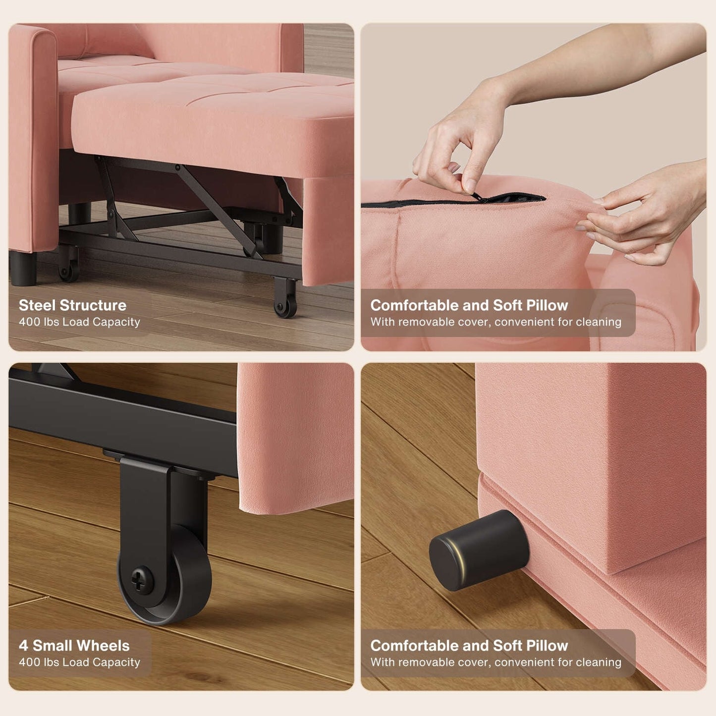 Canapé-lit convertible 3-en-1, canapé-lit escamotable, lit pliant convertible pour salon.