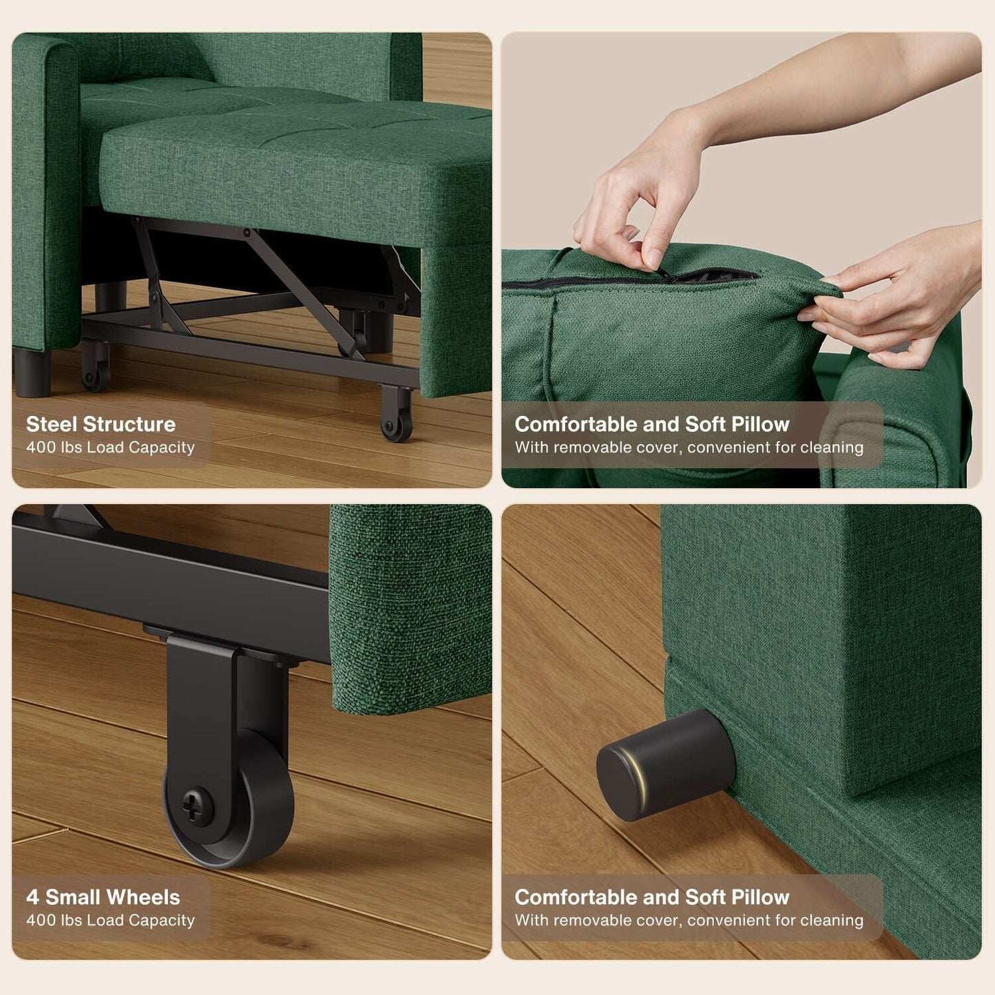 Canapé-lit convertible 3-en-1, canapé-lit escamotable, lit pliant convertible pour salon.