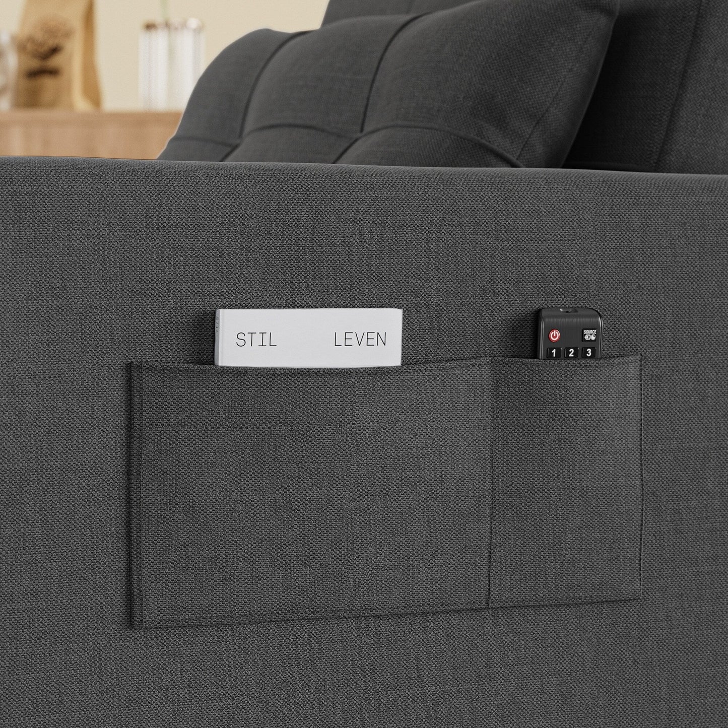 Canapé-lit escamotable 3-en-1, fauteuil convertible, inclinable, pliable et recouvert de tissu.