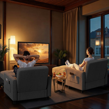 Canapé-lit escamotable 3-en-1, fauteuil convertible, inclinable, pliable et recouvert de tissu.