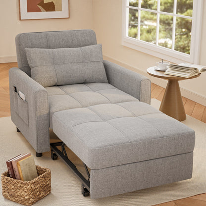 Canapé-lit escamotable 3-en-1, fauteuil convertible, inclinable, pliable et recouvert de tissu.
