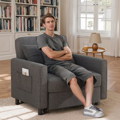 Canapé-lit escamotable 3-en-1, fauteuil convertible, inclinable, pliable et recouvert de tissu.