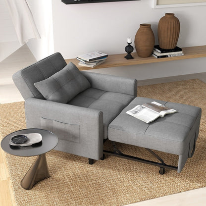 Canapé-lit escamotable 3-en-1, fauteuil convertible, inclinable, pliable et recouvert de tissu.