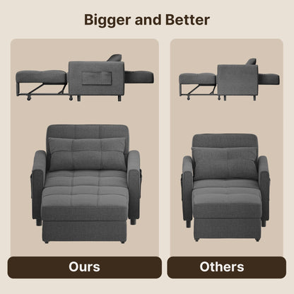 Canapé-lit escamotable 3-en-1, fauteuil convertible, inclinable, pliable et recouvert de tissu.