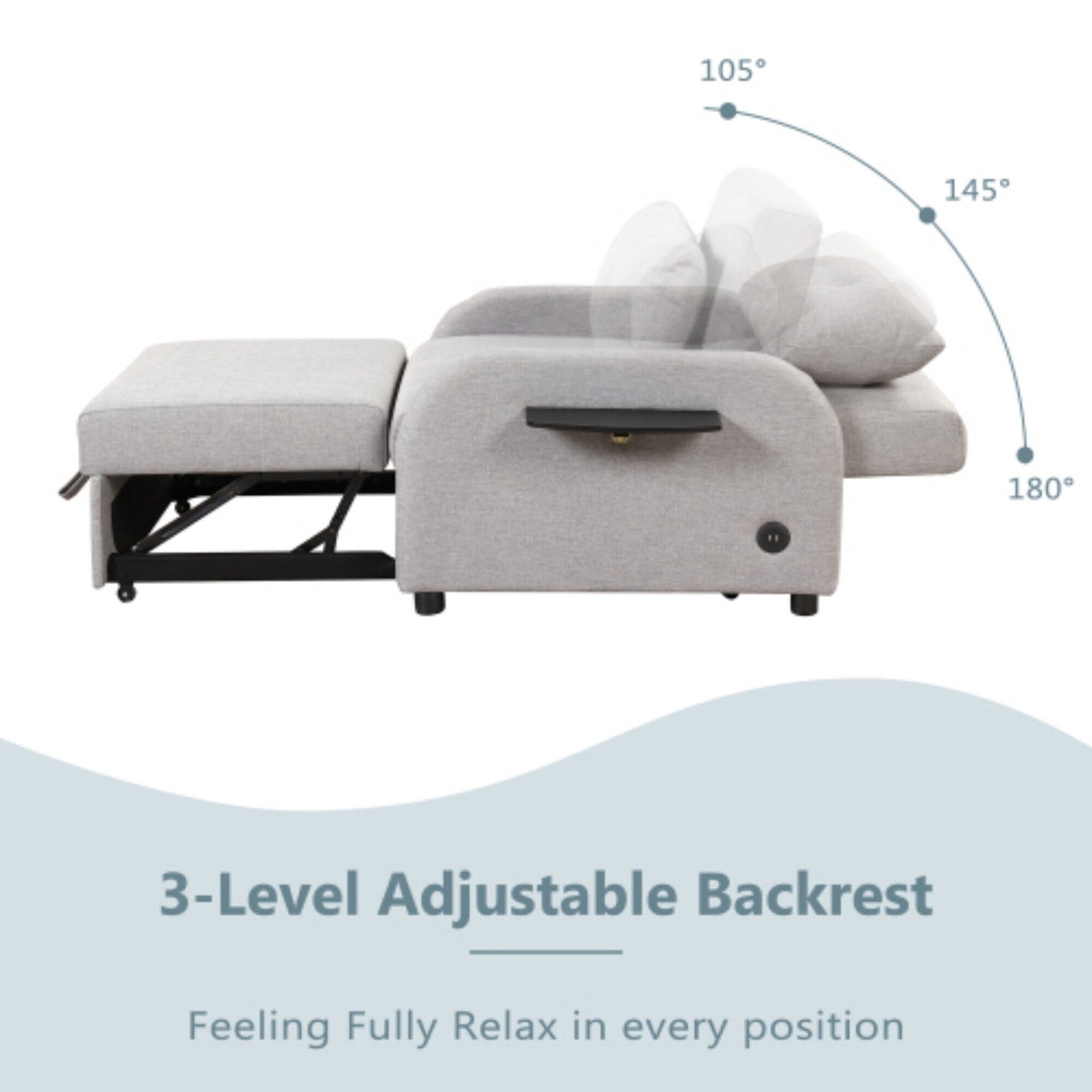 Canapé-lit 3-en-1 avec table d'appoint rabattable et ports USB de Harper&amp;Bright Designs