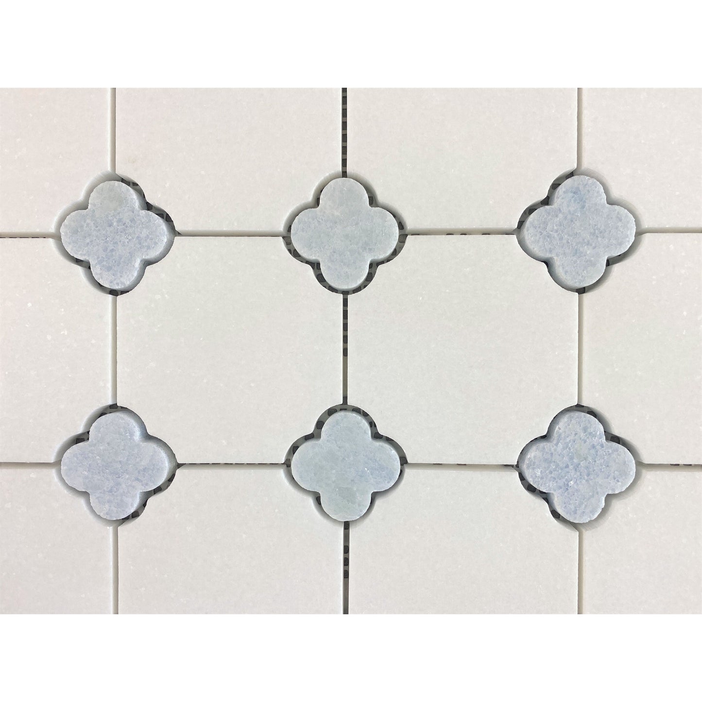 Carreaux de mosaïque en marbre blanc de Thassos avec motif floral bleu céleste - Boîte (10 feuilles)