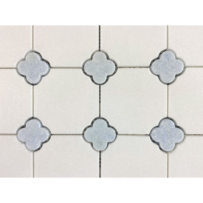 Carreaux de mosaïque en marbre blanc de Thassos avec motif floral bleu céleste - Boîte (10 feuilles)
