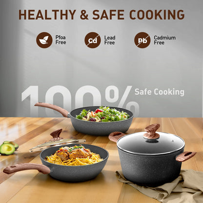 Ensemble de 30 pièces pour cuisine, ustensiles de cuisine et de pâtisserie en granit, ensemble de casseroles et poêles antiadhésives.