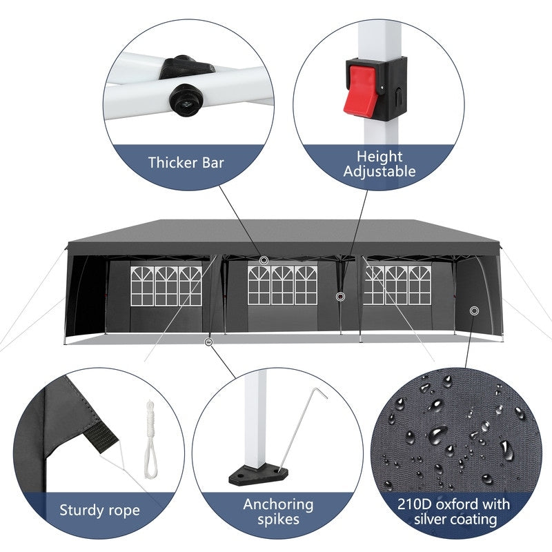 Caravane Pop-up en Oxford 30x10 pi avec 8 sacs de sable et 8 parois latérales avec auvent de type remorqueur - 30x10x8,8 pi (LxlxH)