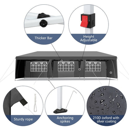 Caravane Pop-up en Oxford 30x10 pi avec 8 sacs de sable et 8 parois latérales avec auvent de type remorqueur - 30x10x8,8 pi (LxlxH)
