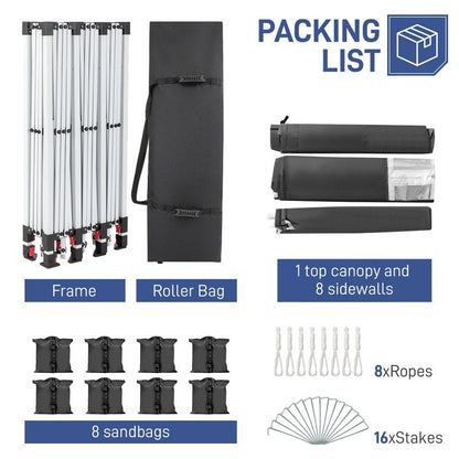 Caravane Pop-up en Oxford 30x10 pi avec 8 sacs de sable et 8 parois latérales avec auvent de type remorqueur - 30x10x8,8 pi (LxlxH)