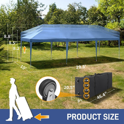 Caravane Pop-up en Oxford 30x10 pi avec 8 sacs de sable et 8 parois latérales avec auvent de type remorqueur - 30x10x8,8 pi (LxlxH)