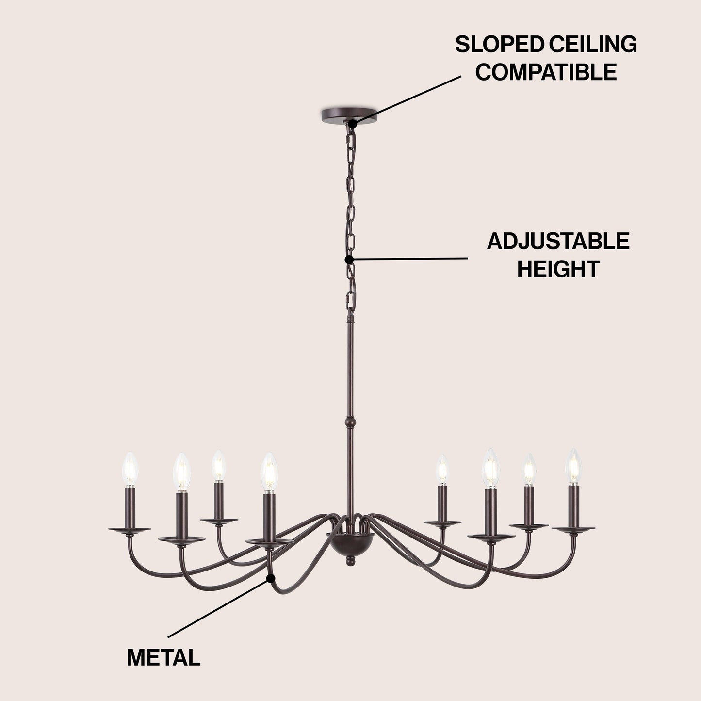 34.75 Lustre LED en fer à 6 lumières, par JONATHAN Y
