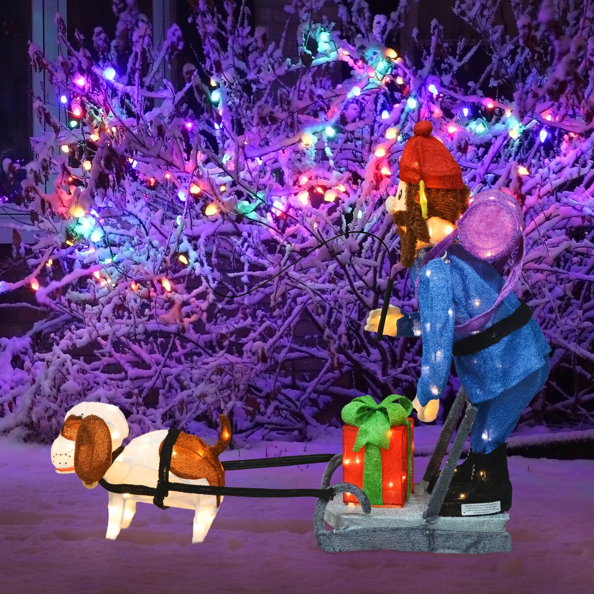 34 Rudolph - Décoration de jardin 3D à LED pré-éclairée, Yukon et chien debout