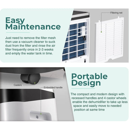 Déshumidificateurs pour sous-sols, maisons, grandes pièces et chambres à coucher, déshumidificateur de garage à faible bruit, capacité de 3500 pieds carrés.