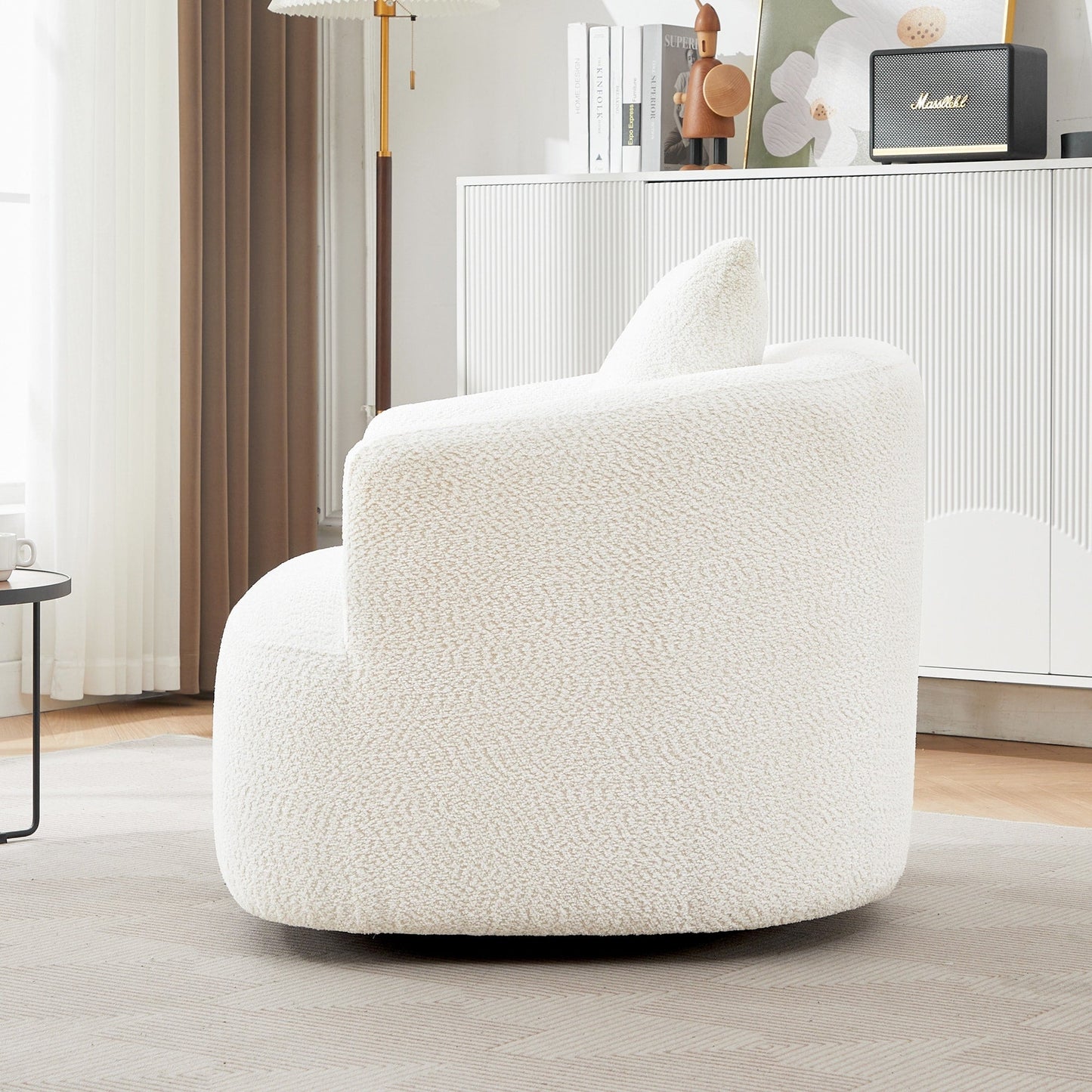 Chaise pivotante à 360°, chaise d'appoint en boucle de 38,2 pouces avec coussin décoratif, chaise de canapé en forme de tonneau avec accoudoirs incurvés.