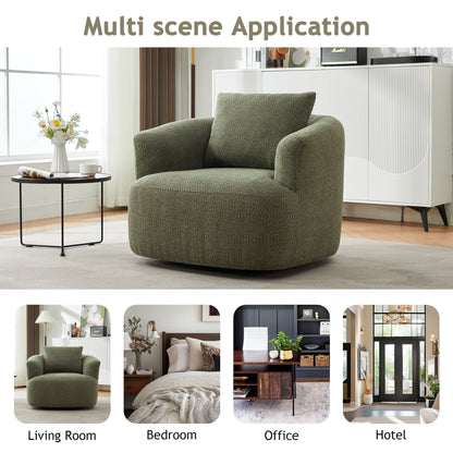 Chaise pivotante à 360°, chaise d'appoint en boucle de 38,2 pouces avec coussin décoratif, chaise de canapé en forme de tonneau avec accoudoirs incurvés.