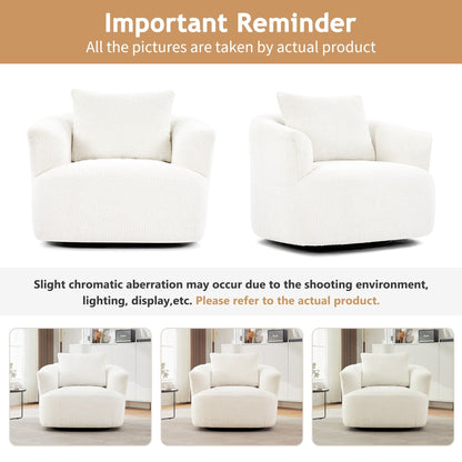 Chaise pivotante à 360°, chaise d'appoint en boucle de 38,2 pouces avec coussin décoratif, chaise de canapé en forme de tonneau avec accoudoirs incurvés.