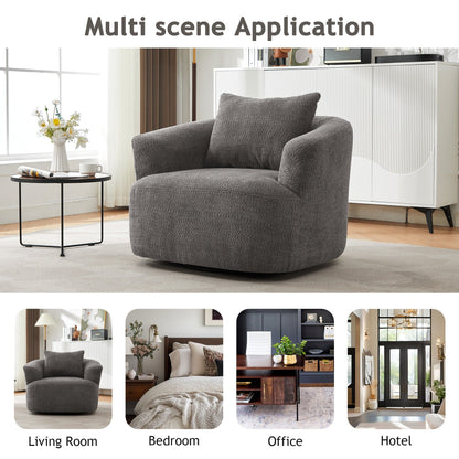 Chaise pivotante à 360°, chaise d'appoint en boucle de 38,2 pouces avec coussin décoratif, chaise de canapé en forme de tonneau avec accoudoirs incurvés.