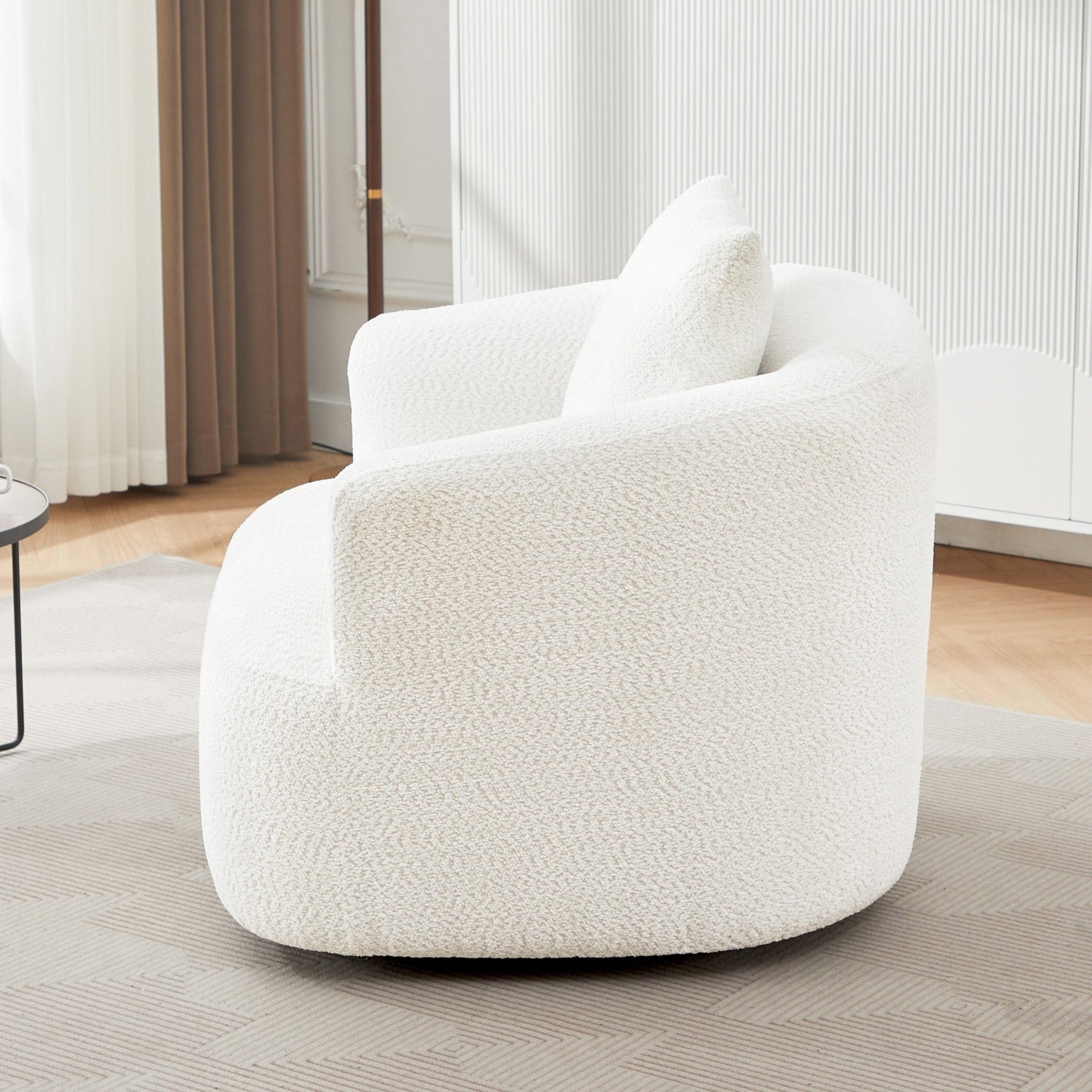 Chaise pivotante à 360°, chaise d'appoint en boucle de 38,2 pouces avec coussin décoratif, chaise de canapé en forme de tonneau avec accoudoirs incurvés.