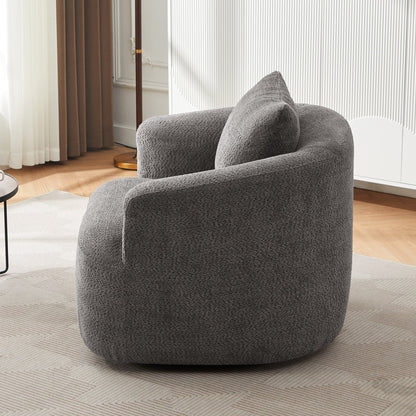 Chaise pivotante à 360°, chaise d'appoint en boucle de 38,2 pouces avec coussin décoratif, chaise de canapé en forme de tonneau avec accoudoirs incurvés.