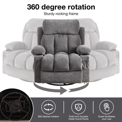 Fauteuil inclinable pivotant à 360° avec massage, chauffage, USB et porte-gobelets