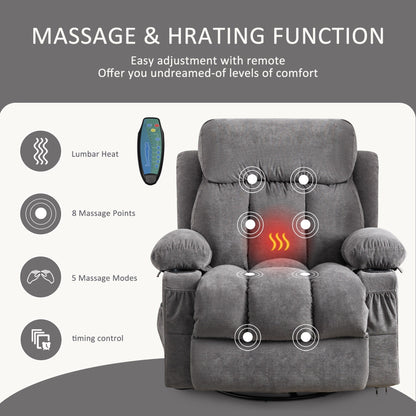 Fauteuil inclinable pivotant à 360° avec massage, chauffage, USB et porte-gobelets