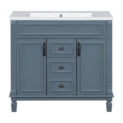 Meuble-lavabo moderne de 91 cm (36 pouces) pour salle de bain avec lavabo intégré et armoire à miroir, 2 portes et 2 tiroirs.