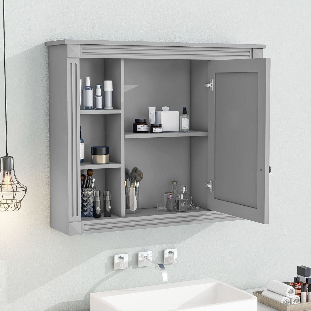 Meuble-lavabo moderne de 91 cm (36 pouces) pour salle de bain avec lavabo intégré et armoire à miroir, 2 portes et 2 tiroirs.