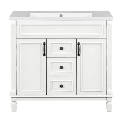 Meuble-lavabo moderne de 91 cm (36 pouces) pour salle de bain avec lavabo intégré et armoire à miroir, 2 portes et 2 tiroirs.