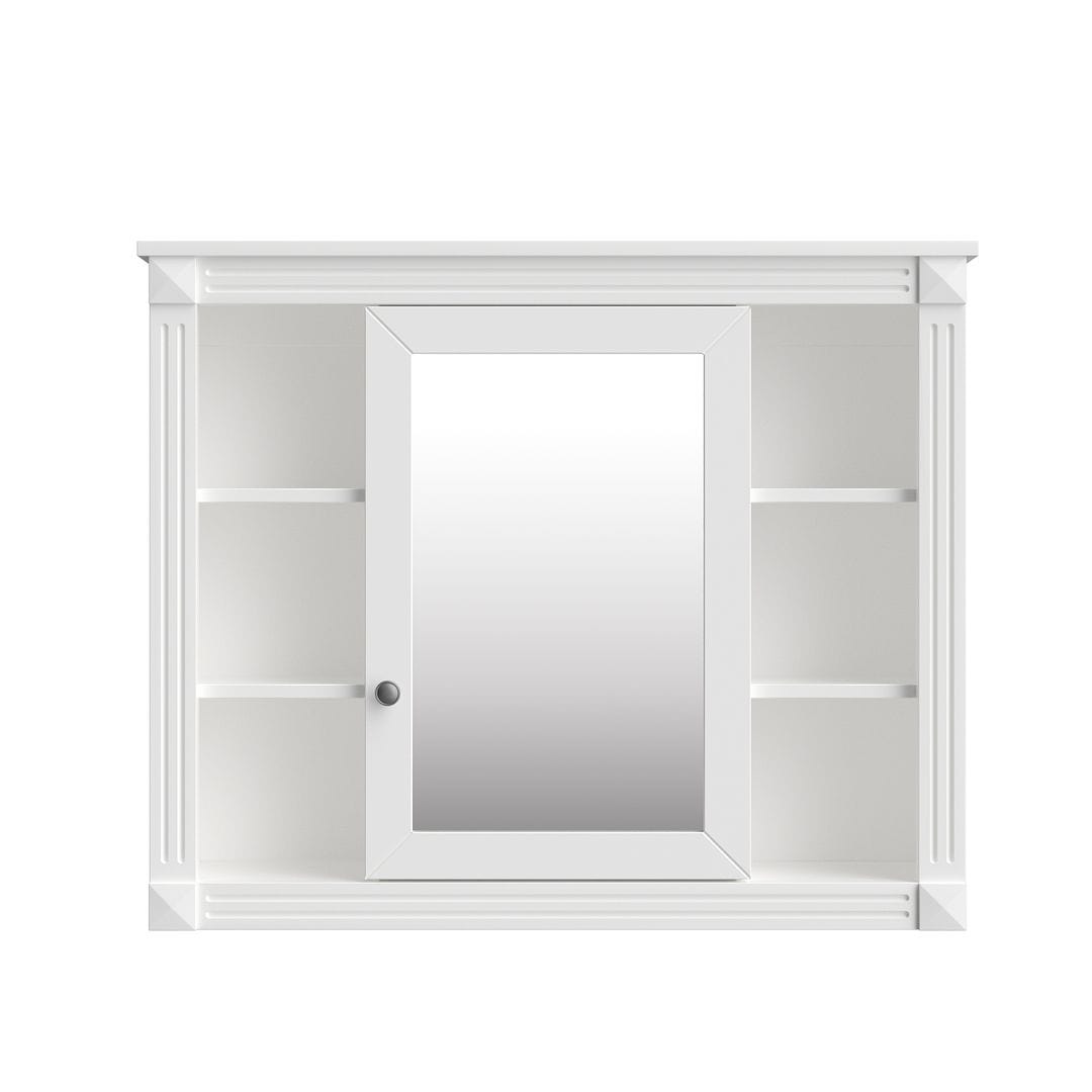 Meuble-lavabo moderne de 91 cm (36 pouces) pour salle de bain avec lavabo intégré et armoire à miroir, 2 portes et 2 tiroirs.