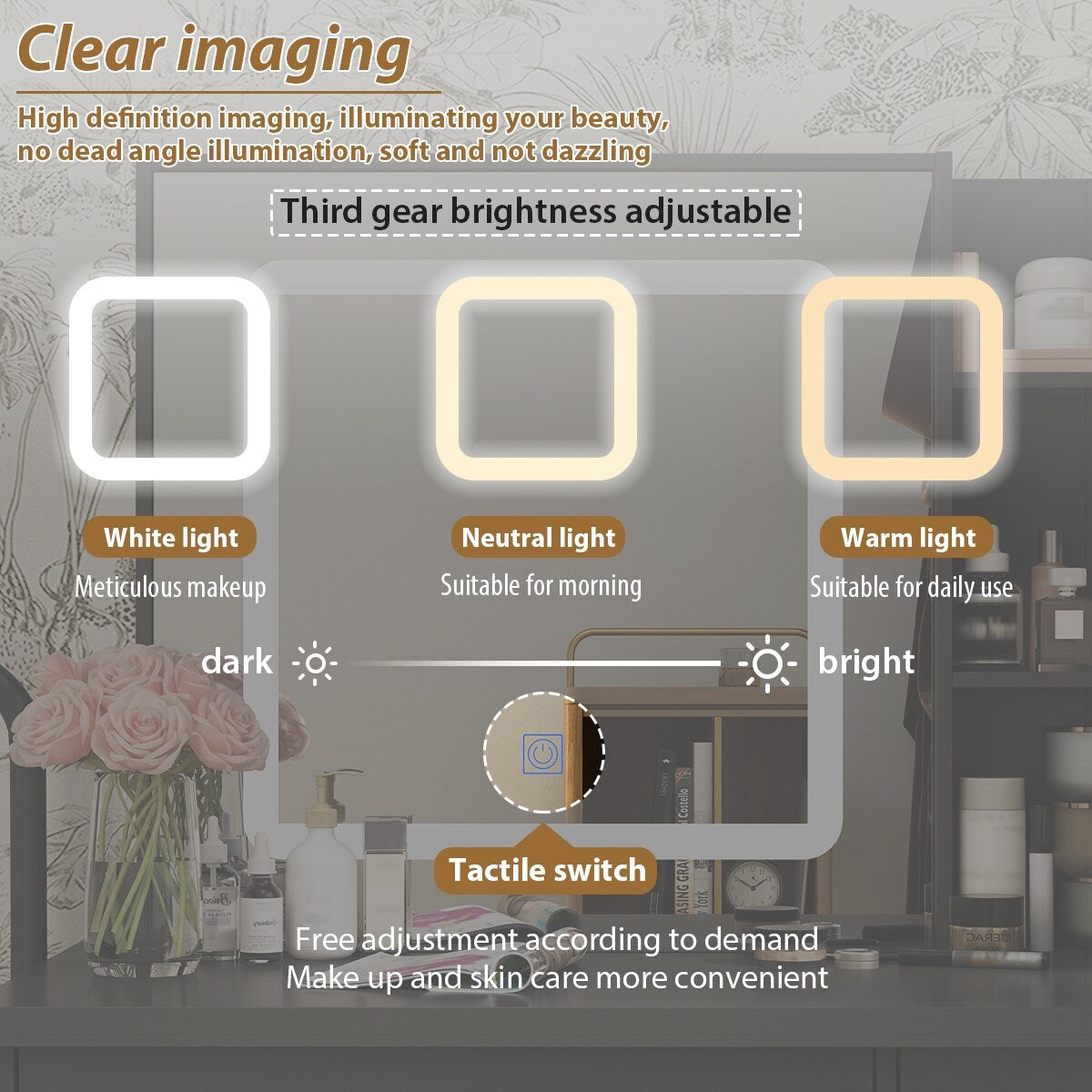 Ensemble coiffeuse et miroir de maquillage de 99,5 cm de large avec tabouret et miroir pour chambre.