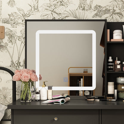 Ensemble coiffeuse et miroir de maquillage de 99,5 cm de large avec tabouret et miroir pour chambre.