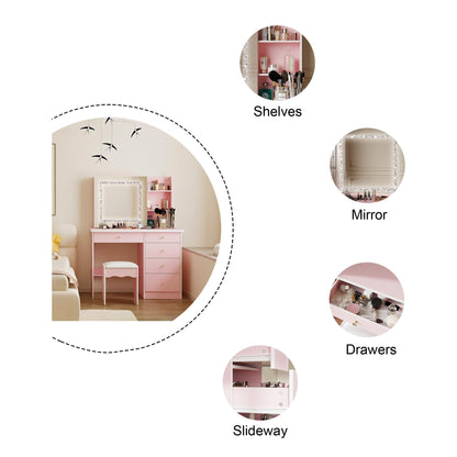 Ensemble de coiffeuse de maquillage de 99,5 cm de large avec tabouret et miroir