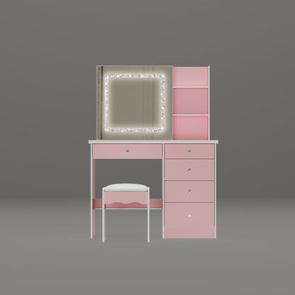 Ensemble de coiffeuse de maquillage de 99,5 cm de large avec tabouret et miroir
