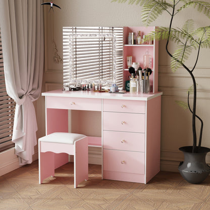 Ensemble de coiffeuse de maquillage de 99,5 cm de large avec tabouret et miroir