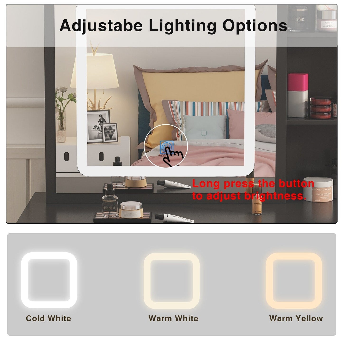 Ensemble de coiffeuse de maquillage de 99,5 cm de large avec tabouret et miroir