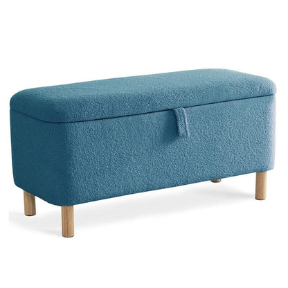 Banquette de rangement en bouclé blanc cassé Sherpa, 39,5 pouces, pouf de rangement, repose-pieds, pour salon, chambre à coucher, avec pieds en bois.