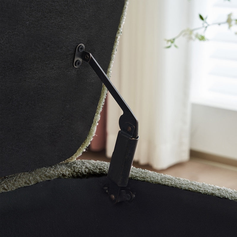 Banquette de rangement en bouclé blanc cassé Sherpa, 39,5 pouces, pouf de rangement, repose-pieds, pour salon, chambre à coucher, avec pieds en bois.