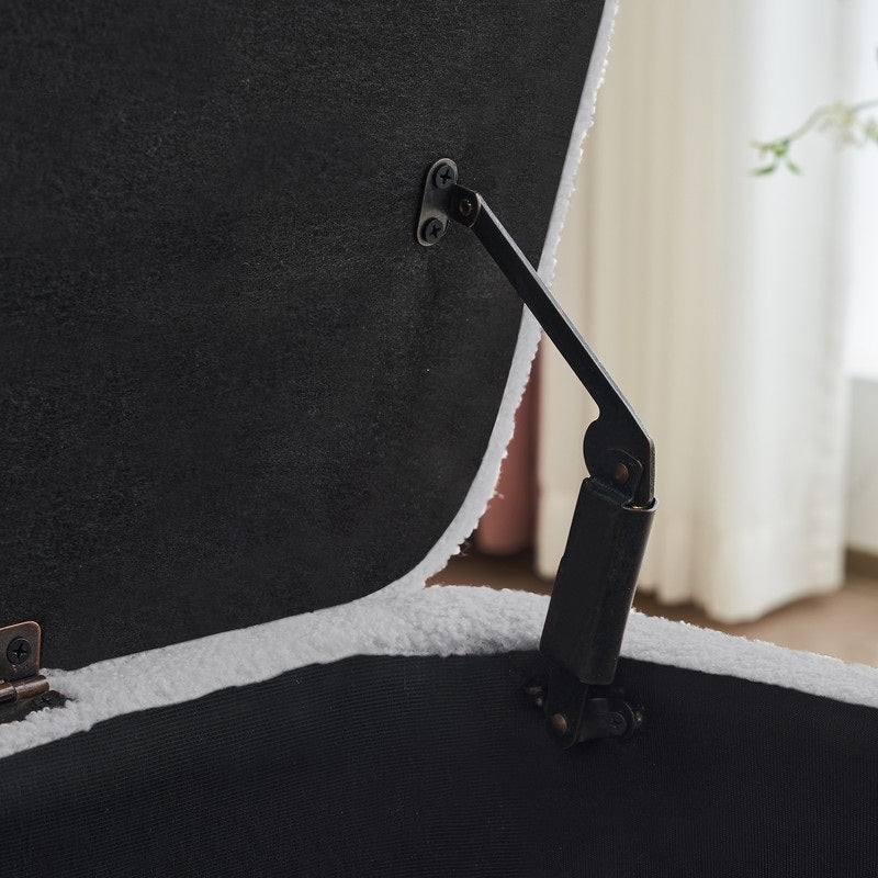 Banquette de rangement en bouclé blanc cassé Sherpa, 39,5 pouces, pouf de rangement, repose-pieds, pour salon, chambre à coucher, avec pieds en bois.