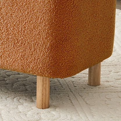 Banquette de rangement en bouclé blanc cassé Sherpa, 39,5 pouces, pouf de rangement, repose-pieds, pour salon, chambre à coucher, avec pieds en bois.