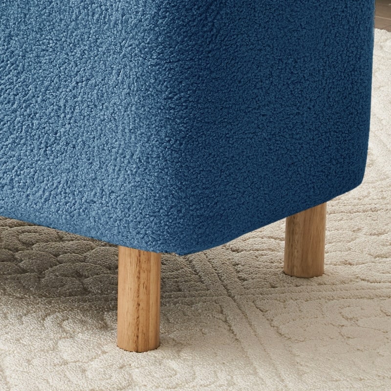 Banquette de rangement en bouclé blanc cassé Sherpa, 39,5 pouces, pouf de rangement, repose-pieds, pour salon, chambre à coucher, avec pieds en bois.