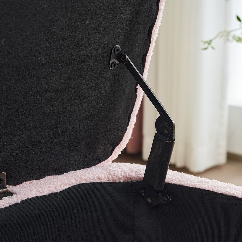 Banquette de rangement en bouclé blanc cassé Sherpa, 39,5 pouces, pouf de rangement, repose-pieds, pour salon, chambre à coucher, avec pieds en bois.