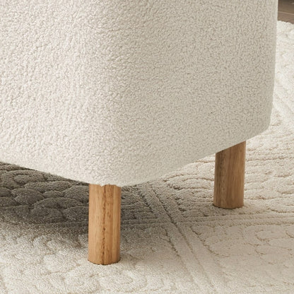 Banquette de rangement en bouclé blanc cassé Sherpa, 39,5 pouces, pouf de rangement, repose-pieds, pour salon, chambre à coucher, avec pieds en bois.