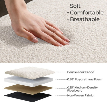 Banquette de rangement en bouclé blanc cassé Sherpa, 39,5 pouces, pouf de rangement, repose-pieds, pour salon, chambre à coucher, avec pieds en bois.